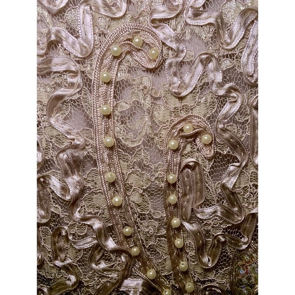 Vintage S.M. Collection Maxi Skirt XL Floral Designs Sequins Pearls Lace Beige - Picture 4 of 10